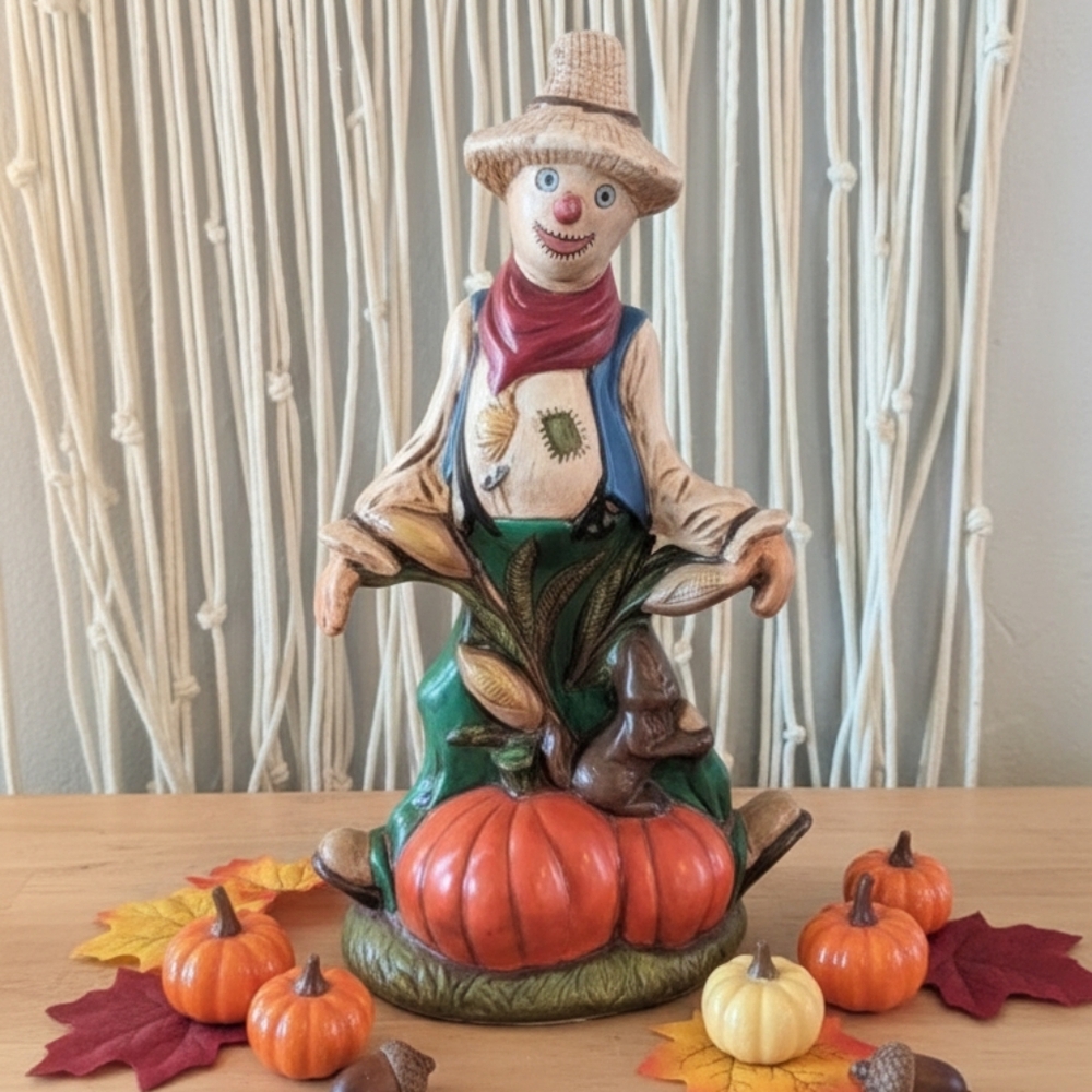 Vintage Ceramic Scarecrow Figurine – 12” Tall – Great Condition
